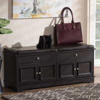 Baxton Studio W-1705-5002-Dark Brown-Shoe Bench Mason Modern and Contemporary Dark Brown Wood 2-Drawer Shoe Storage Bench